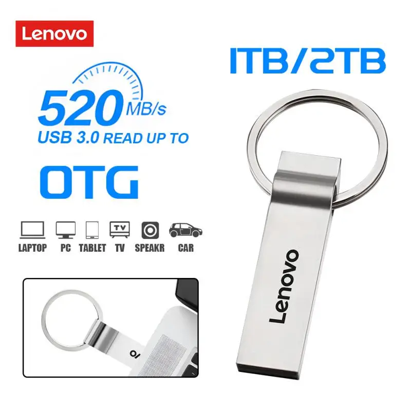 USB-флешки Lenovo объемом 2 ТБ, металлическая ручка объемом 1 ТБ 512 ГБ, высокоскоростной USB-накопитель объемом 128 ГБ, U-диск с подарком для ПК-ноутбука