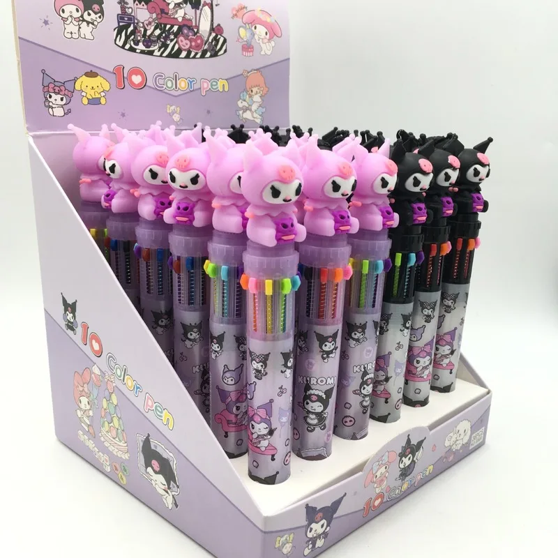 Sanrio 36шт Мультяшная Шариковая Ручка 10 Цветов Канцелярские Ручки Kawaii Kuromi 0,5 Коробка для записей для учащихся Начальной школы Подарки на День Рождения