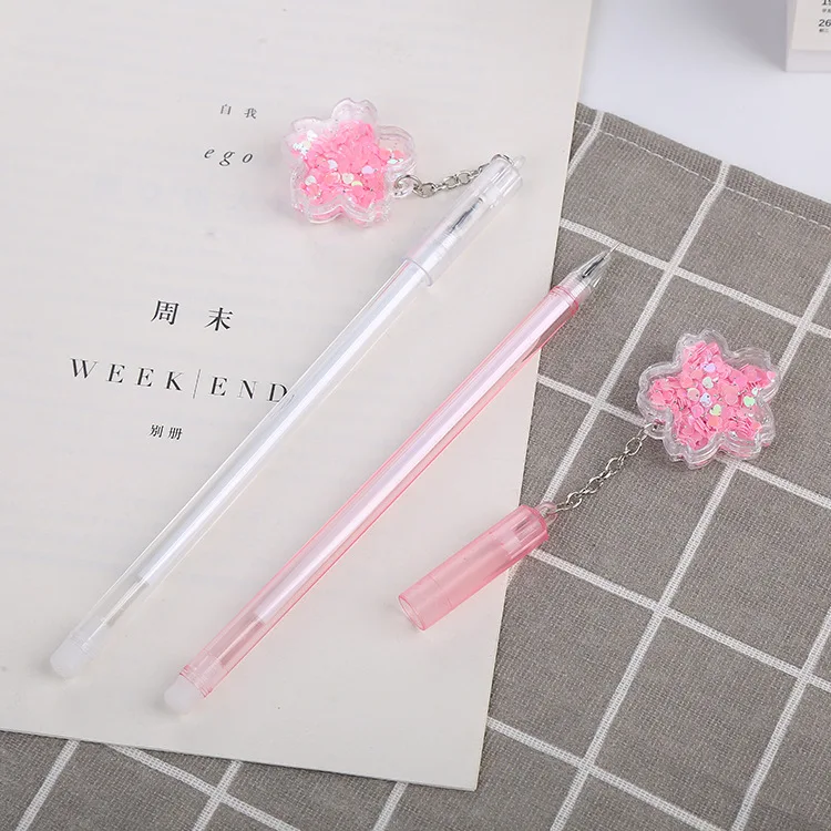 50шт Ручка с подвеской в виде вишневого цветка, Гелевая ручка с блестками для девочек, ручка для подписи студентов, школьные принадлежности для детей
