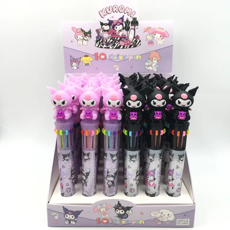 Sanrio 36шт Мультяшная Шариковая Ручка 10 Цветов Канцелярские Ручки Kawaii Kuromi 0,5 Коробка для записей для учащихся Начальной школы Подарки на День Рождения