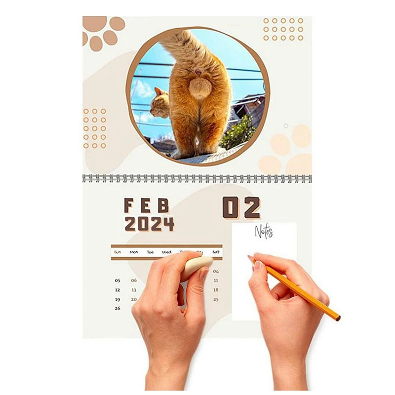 Календарь Кошачьей дырки Забавный Календарь Кошачьей дырки 12-Месячный Календарь Кошачьих шариков на 2024 год