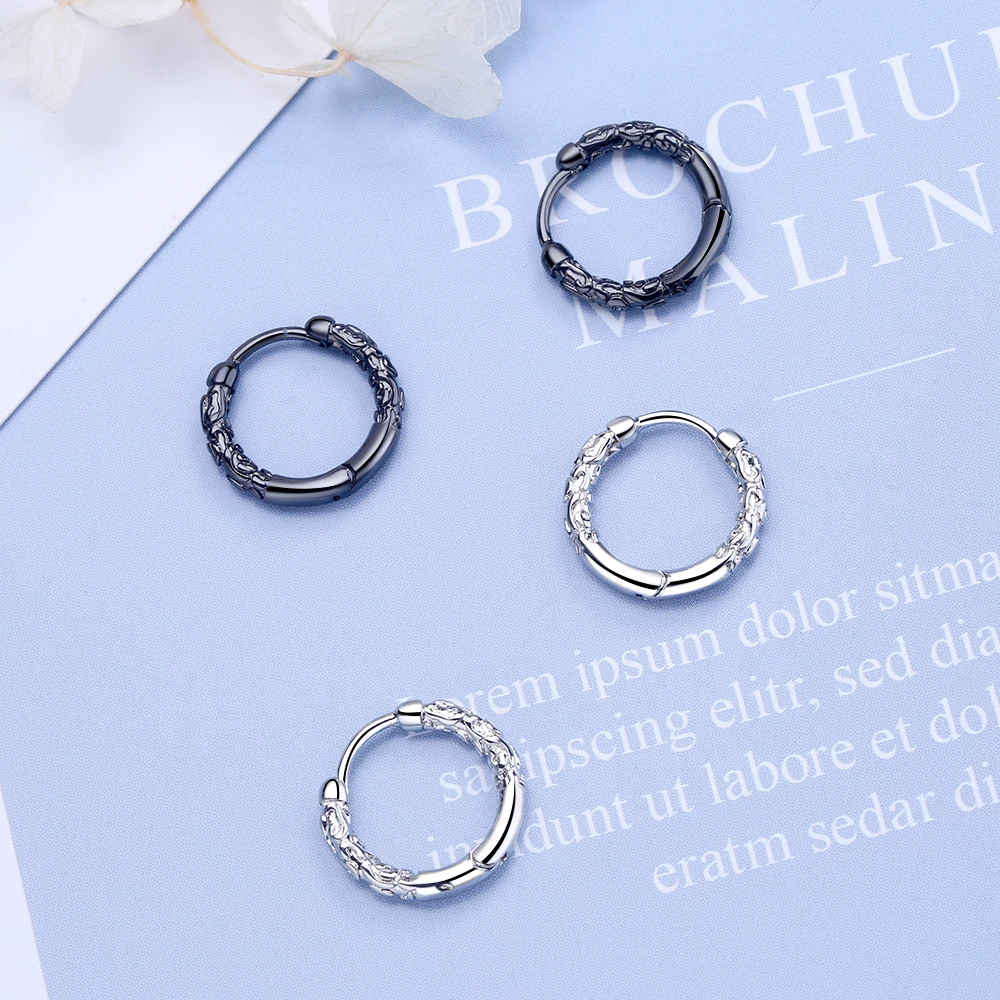Геометрические Серьги-кольца с цветочной гравировкой из черного металла Для женщин, Корейская бижутерия, Подарки SD2170
