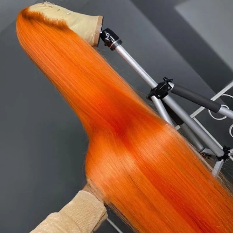 Парик с прямыми синтетическими волосами оранжевого цвета на кружеве из бесклеевого термостойкого волокна, предварительно выщипанные парики из натуральных волос для женщин