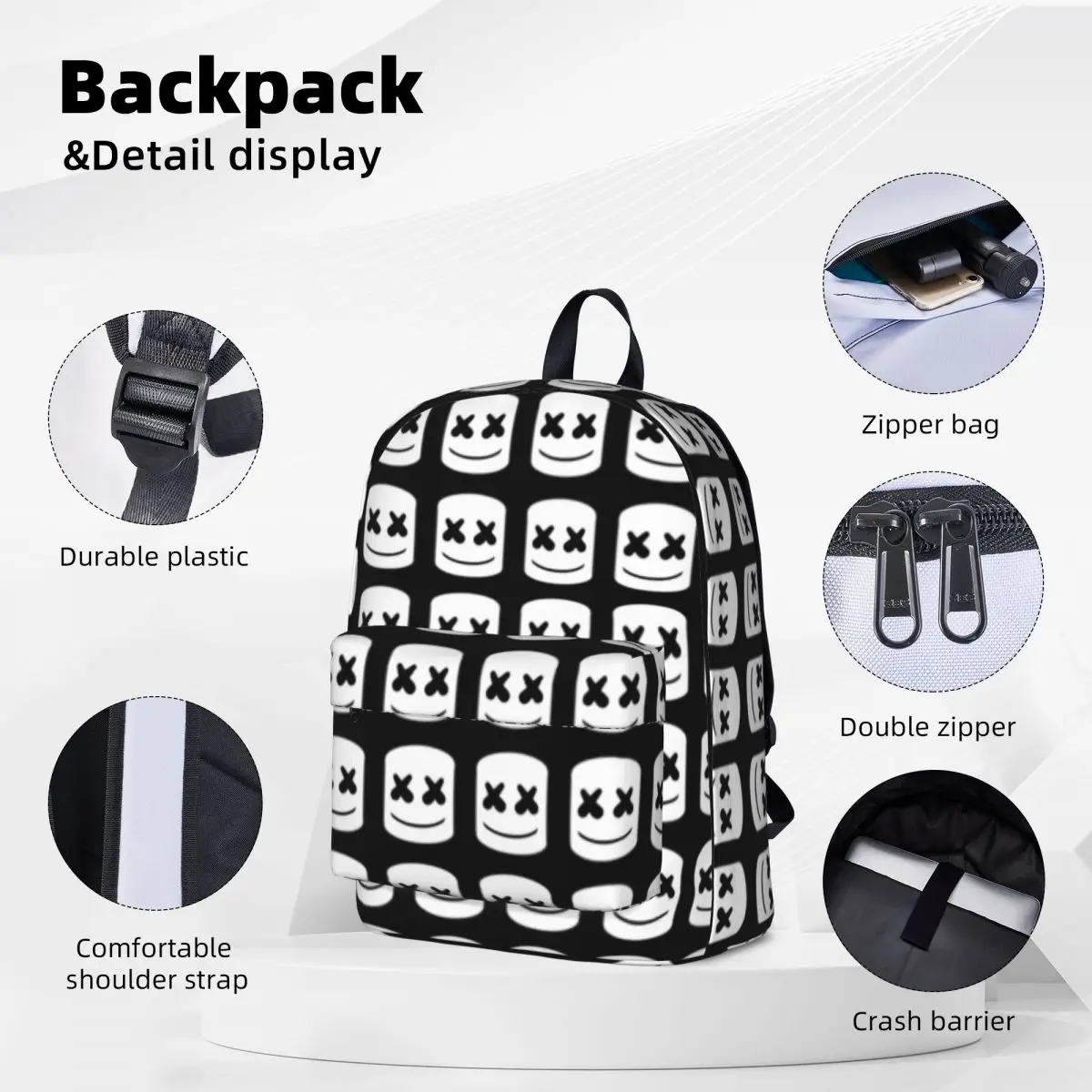 Мультяшный Зефирный рюкзак с мемами, музыкальные Университетские рюкзаки, забавные школьные сумки для девочек, Дизайн Большого рюкзака