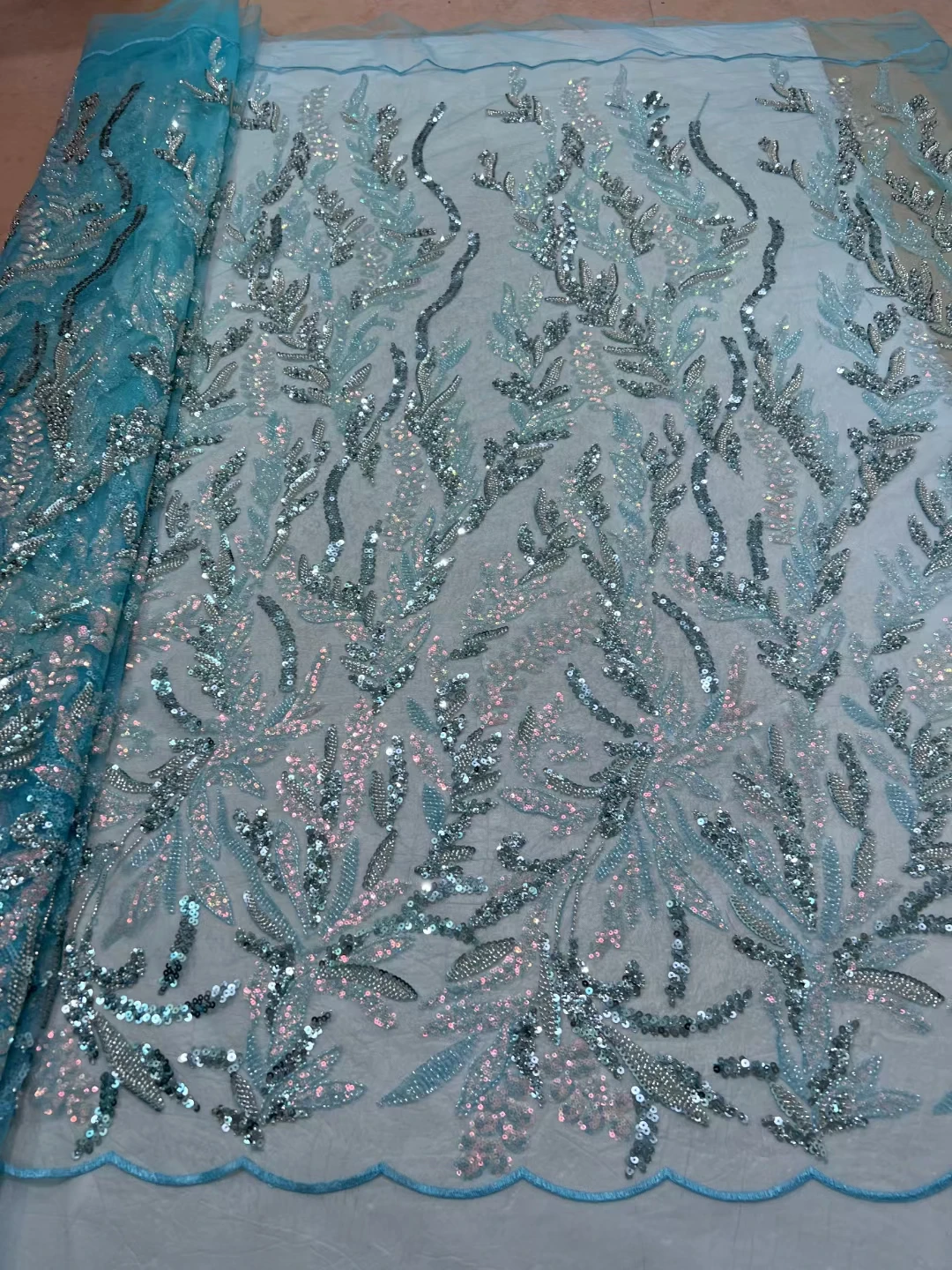 Африканская кружевная ткань ручной работы из бисера 2023, Высококачественная вышивка пайетками, Французская Кружевная ткань в Нигерийском стиле для свадебного платья LCD23124