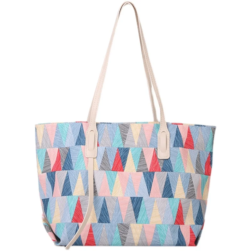 Холщовая женская сумка большой емкости 2023, новые модные сумки через плечо с геометрическим рисунком, элегантная сумка-тоут для пригородных поездок, Тренд