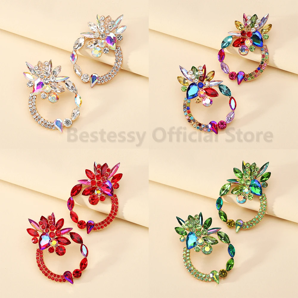 Новые богемные разноцветные хрустальные осенние круглые серьги-пирсинги для женщин, оригинальный цветочный геометрический тренд, роскошные ювелирные украшения-заклепки для ушей