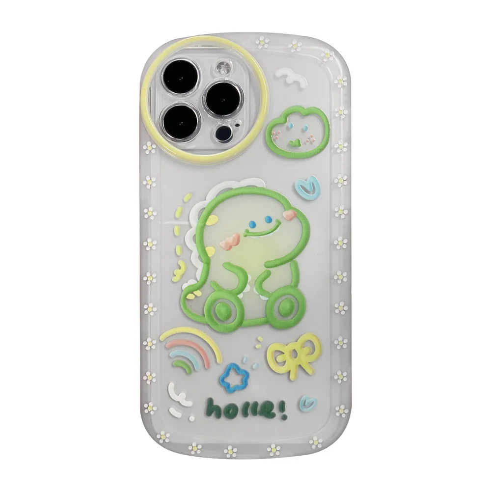 Мультяшный Кавайный Маленький Зеленый Динозавр Чехол для Телефона IPhone15 14 12 13 11 Pro ProMax Mini Plus X XR Противоударный Чехол Для Телефона