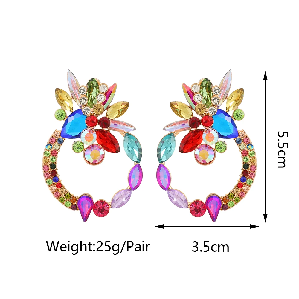Новые богемные разноцветные хрустальные осенние круглые серьги-пирсинги для женщин, оригинальный цветочный геометрический тренд, роскошные ювелирные украшения-заклепки для ушей