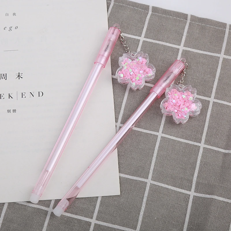 50шт Ручка с подвеской в виде вишневого цветка, Гелевая ручка с блестками для девочек, ручка для подписи студентов, школьные принадлежности для детей