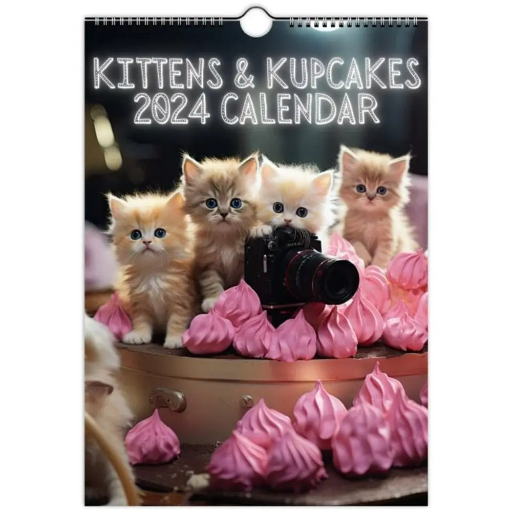 Новогодние подарки 2024, Торт, Календарь с котом, Креативное Планирование времени, Бумажное Украшение для дома, Настенный декор, Забавный настенный Календарь для дома
