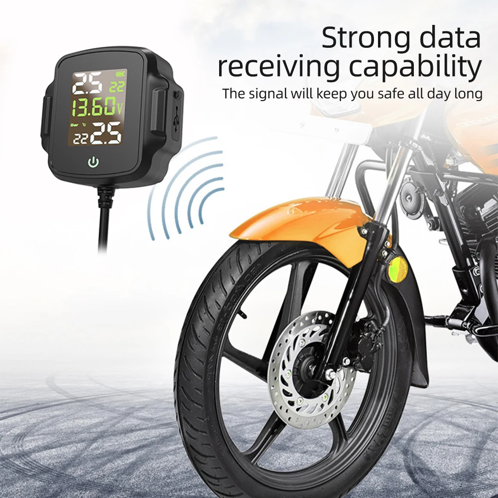 Монитор давления в автомобильных шинах Контроль давления с быстрой зарядкой Qc3.0 USB-выход Сигнализация температуры шин для мотоцикла