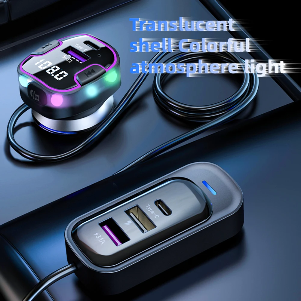Автомобильное зарядное устройство USB с 3 портами, адаптер для сверхбыстрой зарядки, MP3-плеер, аудиопередатчик с цветной подсветкой