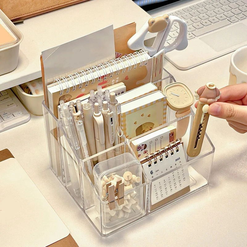 Прозрачный органайзер для ручек на столе, пластиковый ящик для хранения канцелярских принадлежностей и аксессуаров для маркеров, канцелярских принадлежностей, стаканчика для карандашей