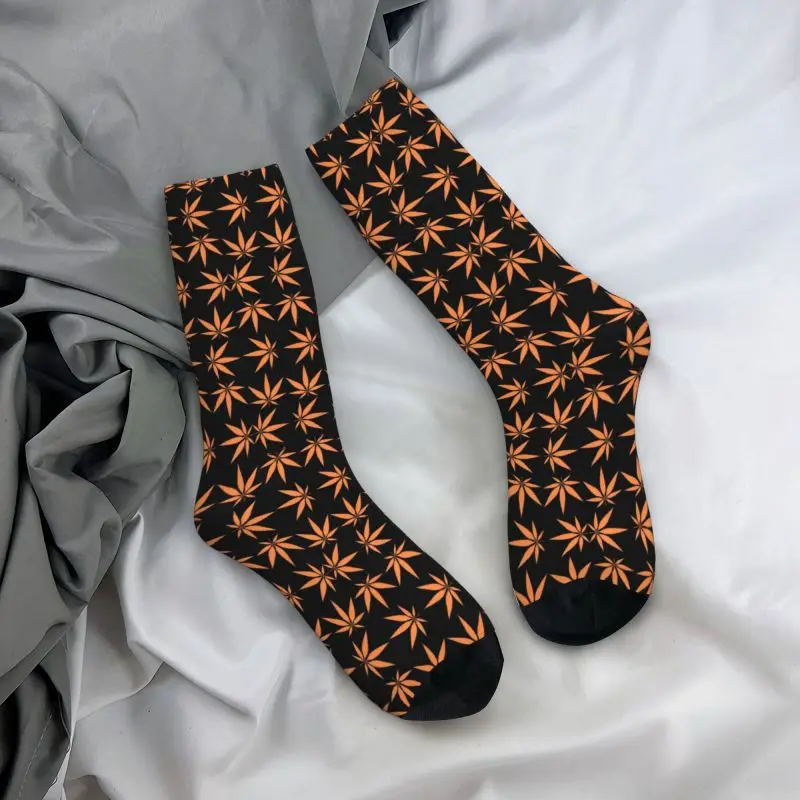 Носки из листьев конопли Kawaii Gold, женские мужские теплые баскетбольные носки с 3D-принтом, Кленовые спортивные носки