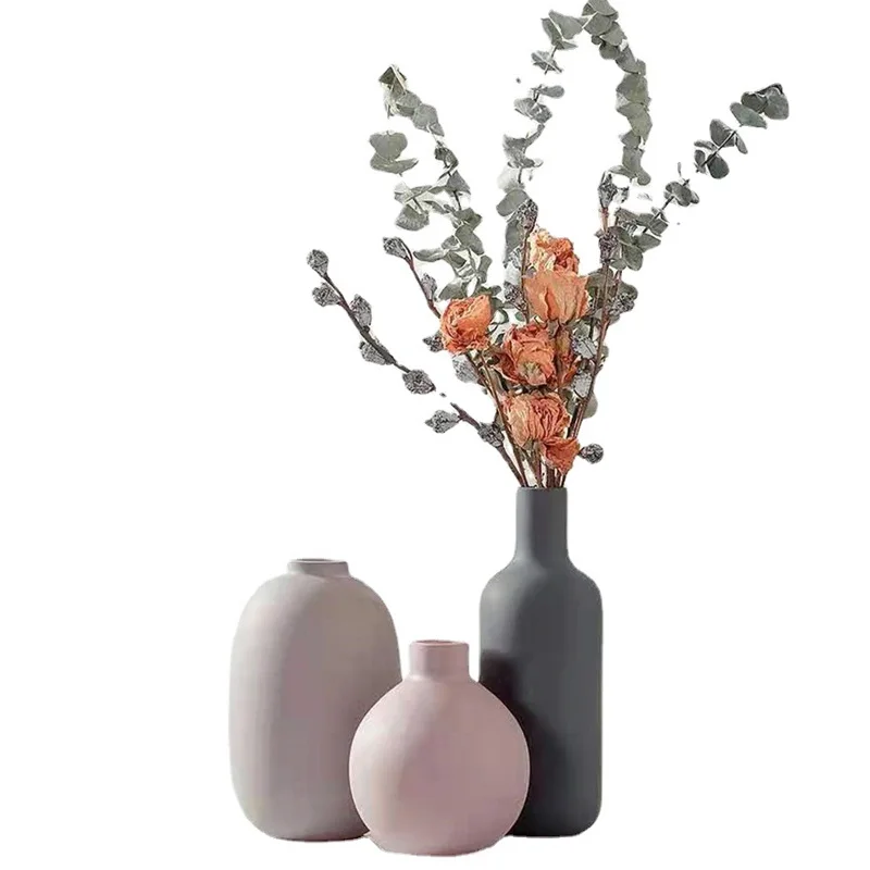 Набор из трех предметов в виде маленькой вазы Nordic Morandi, настольный круглый симпатичный керамический цветок, простое мягкое украшение для дома