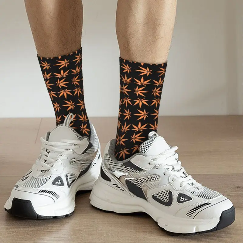 Носки из листьев конопли Kawaii Gold, женские мужские теплые баскетбольные носки с 3D-принтом, Кленовые спортивные носки
