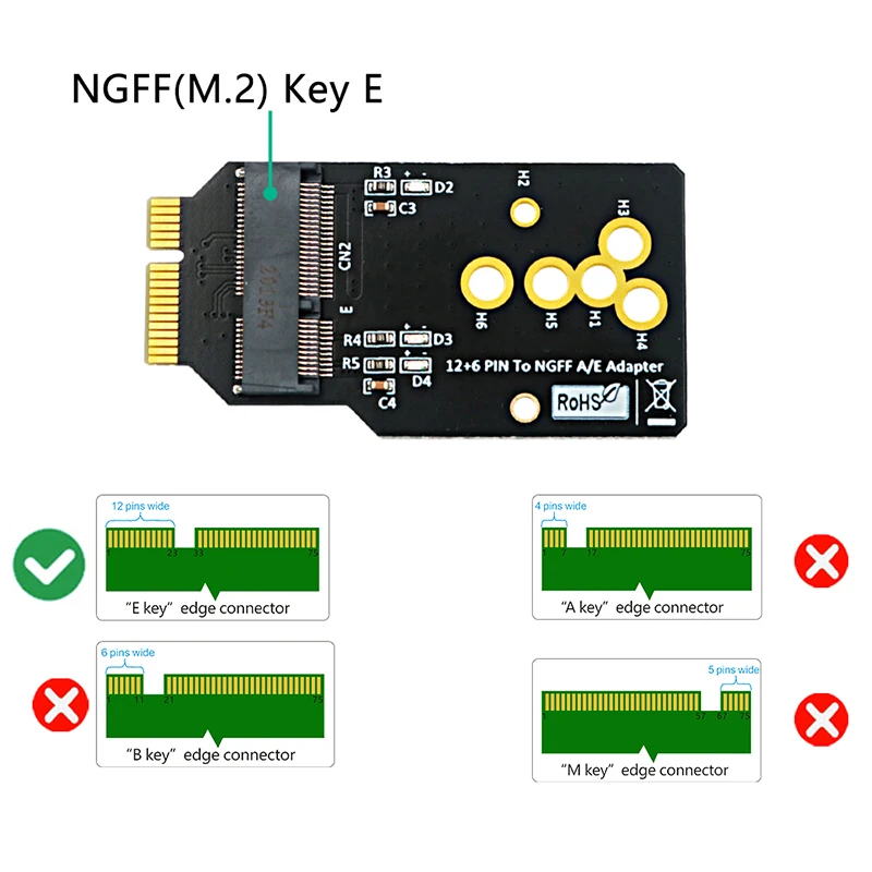 AX200/201/210 Модуль WIFI6 к плате адаптера 12 + 6 Контактов Поддерживает модуль A/E 2230 M.2 Key, заменяющий карту BCM94360CS2 BCM943224PCIEBT2