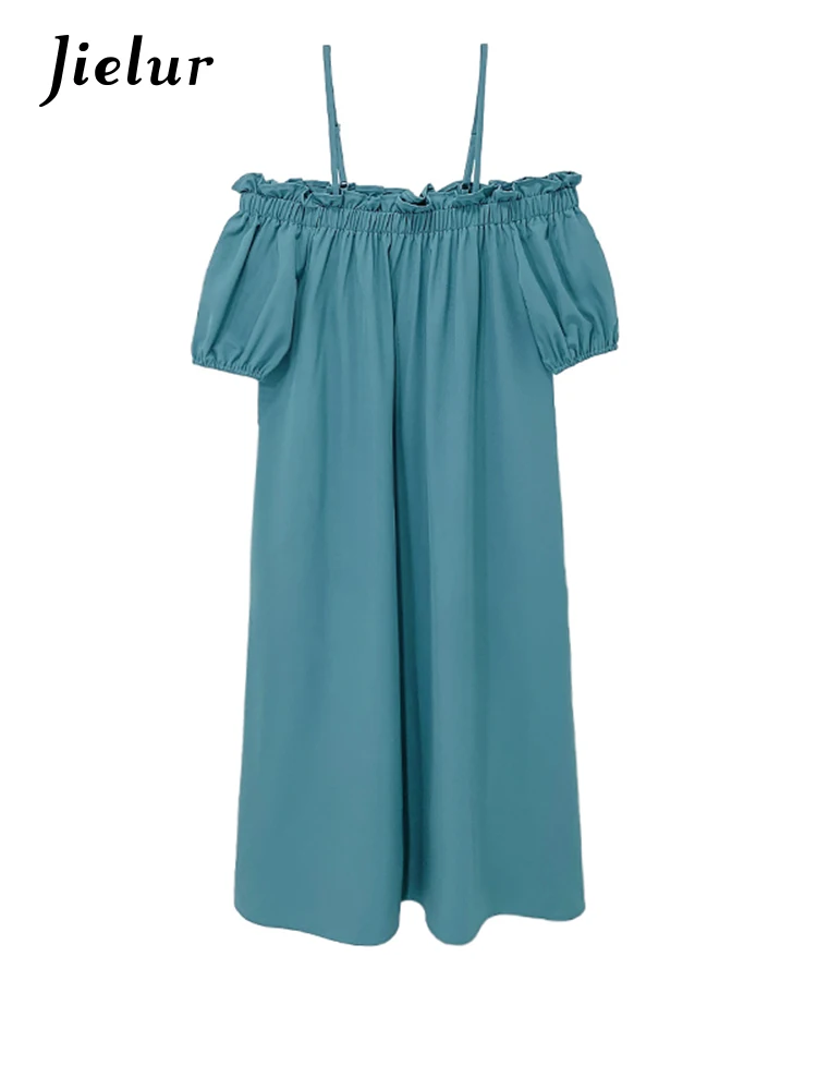Jielur/ Новое женское небесно-голубое платье-слинг, летнее модное сексуальное женское платье на одно плечо, платья с открытой спиной во французском милом праздничном стиле